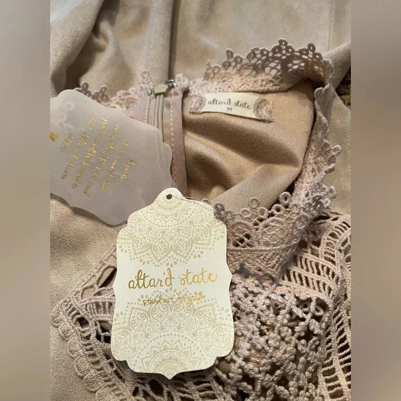 Altar’d State Beige suede Midi dress with embroidered style front size M. NWT - Picture 8 of 9